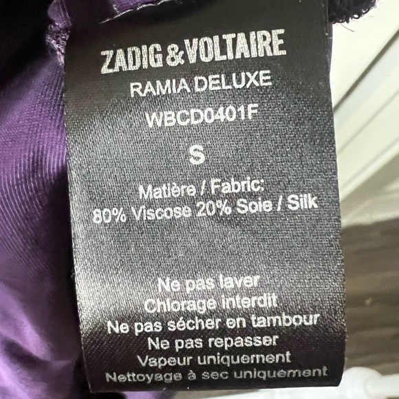 Zadig & Voltaire dark Purple velvet Long Sleeve Dress with Tie Waist - Picture 11 of 16